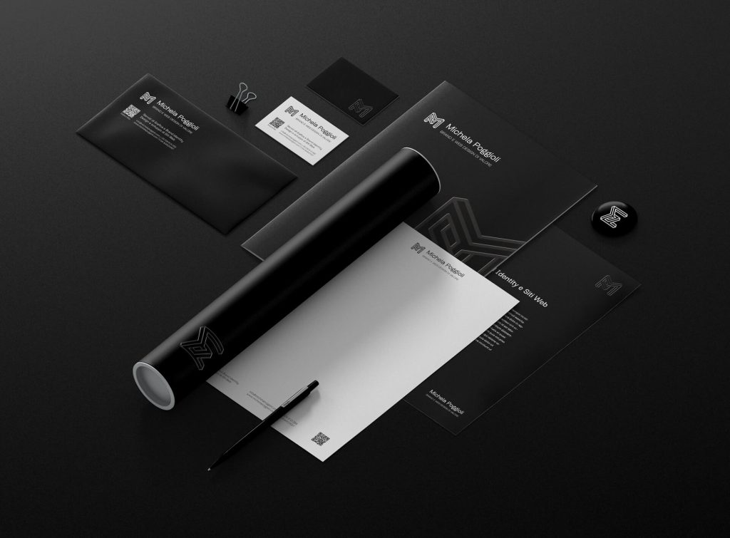 Esempio di Brand Identity completa e immagine coordinata di Michela Poggioli, con più di 10 anni di esperienza come graphic designer freelance specializzata in brand identity e progettazione loghi