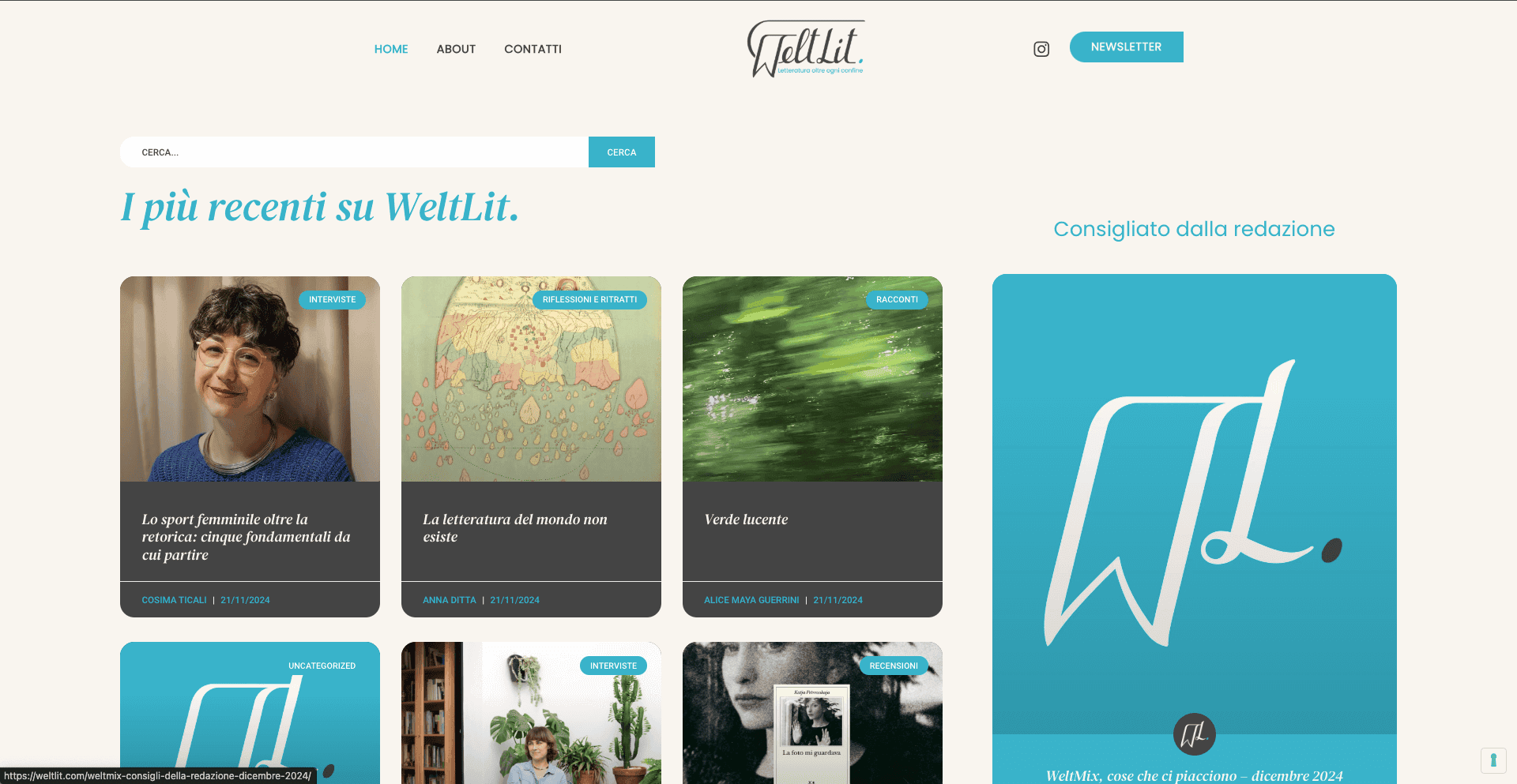 schermata del sito web realizzato, caratterizzato dalla nuova identità visiva di weltlit.